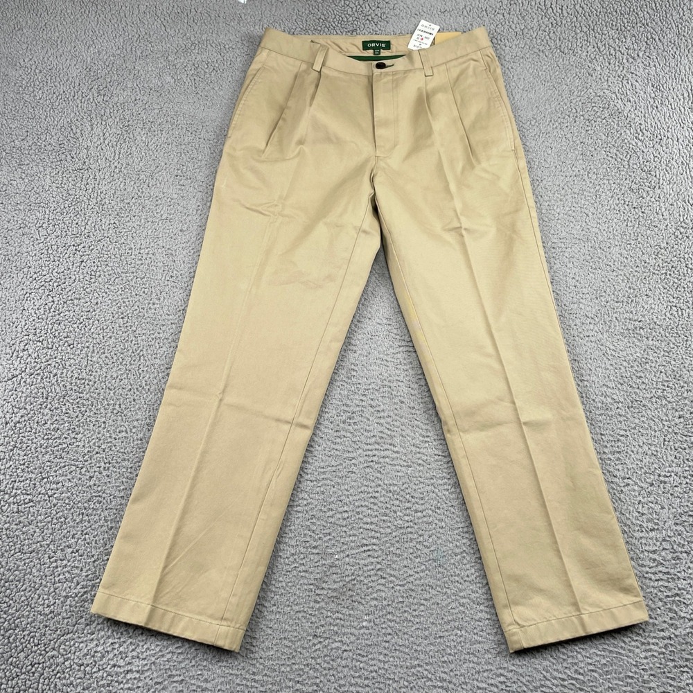 Orvis Pants Mens 33x30 Khaki Ultimate Khakis Pleat Classic Twill Trousers